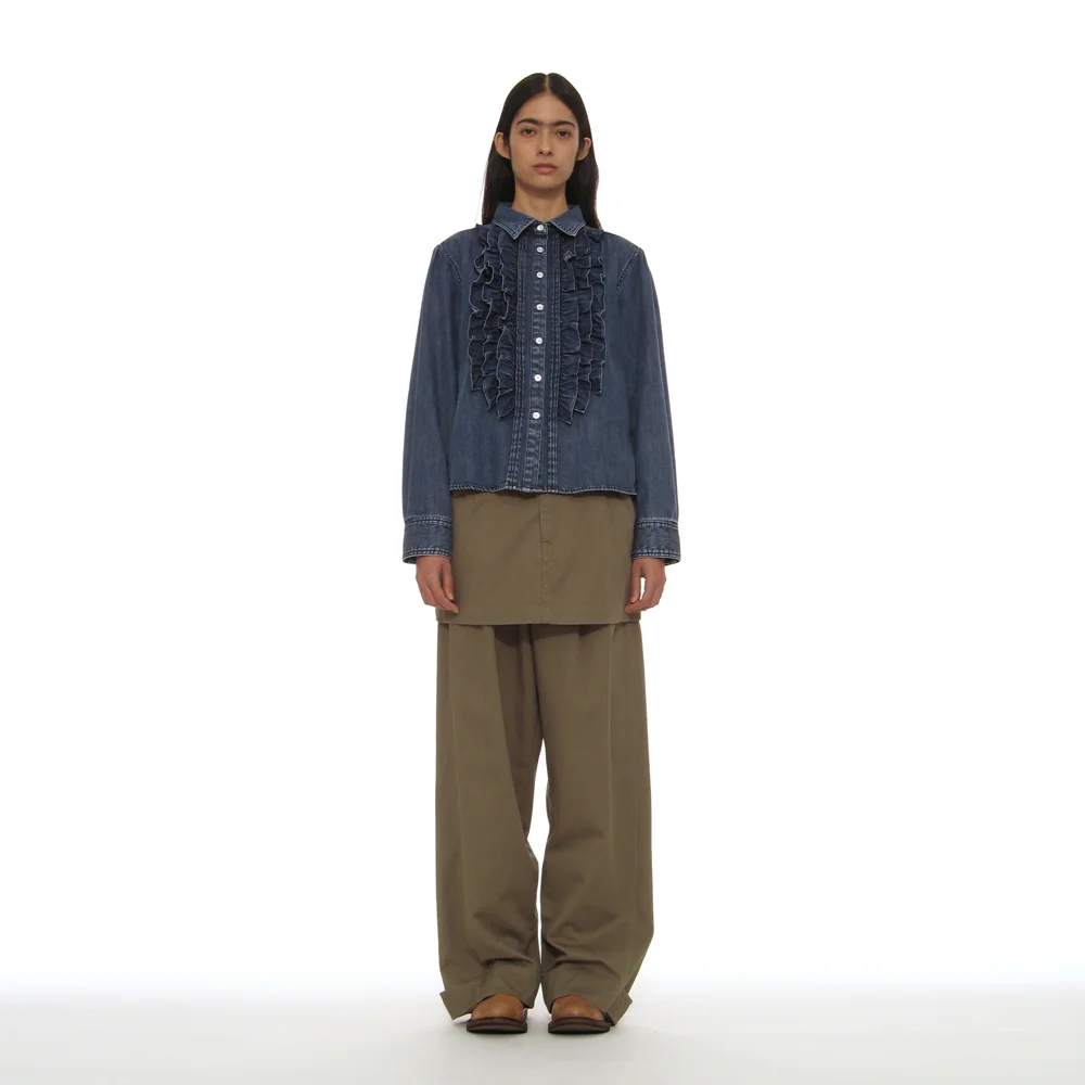 DETACHABLE LAYERED CHINO SKIRT-PANTS_KHAKI GREEN