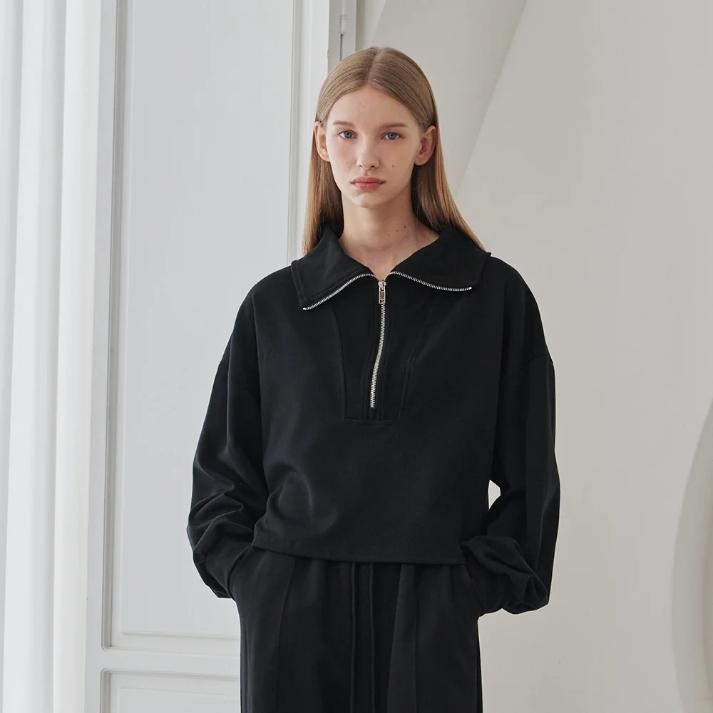 Collar Zip up T-Shirts - Black