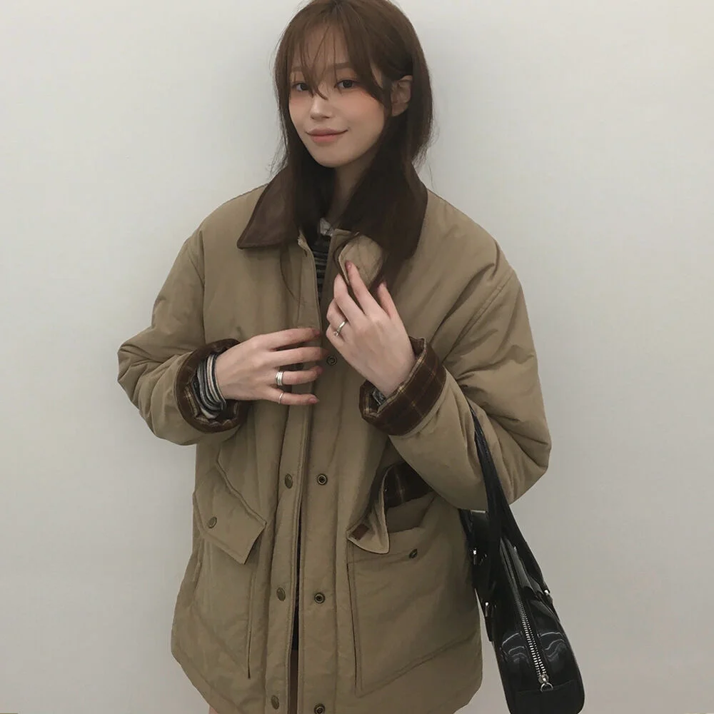 Corduroy collar point padded jumper_Beige