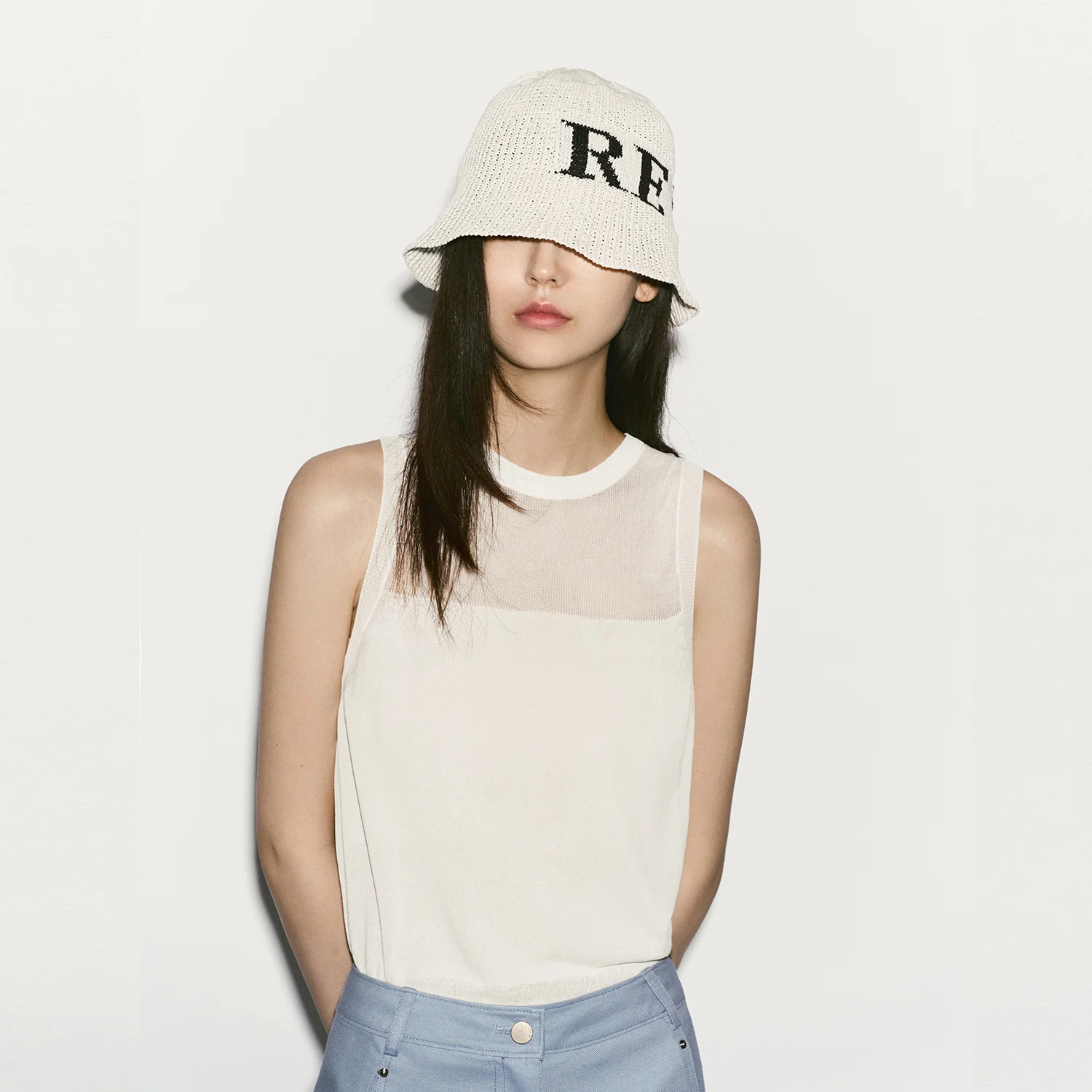 SHEER MESH SLEEVELESS TOP WHITE
