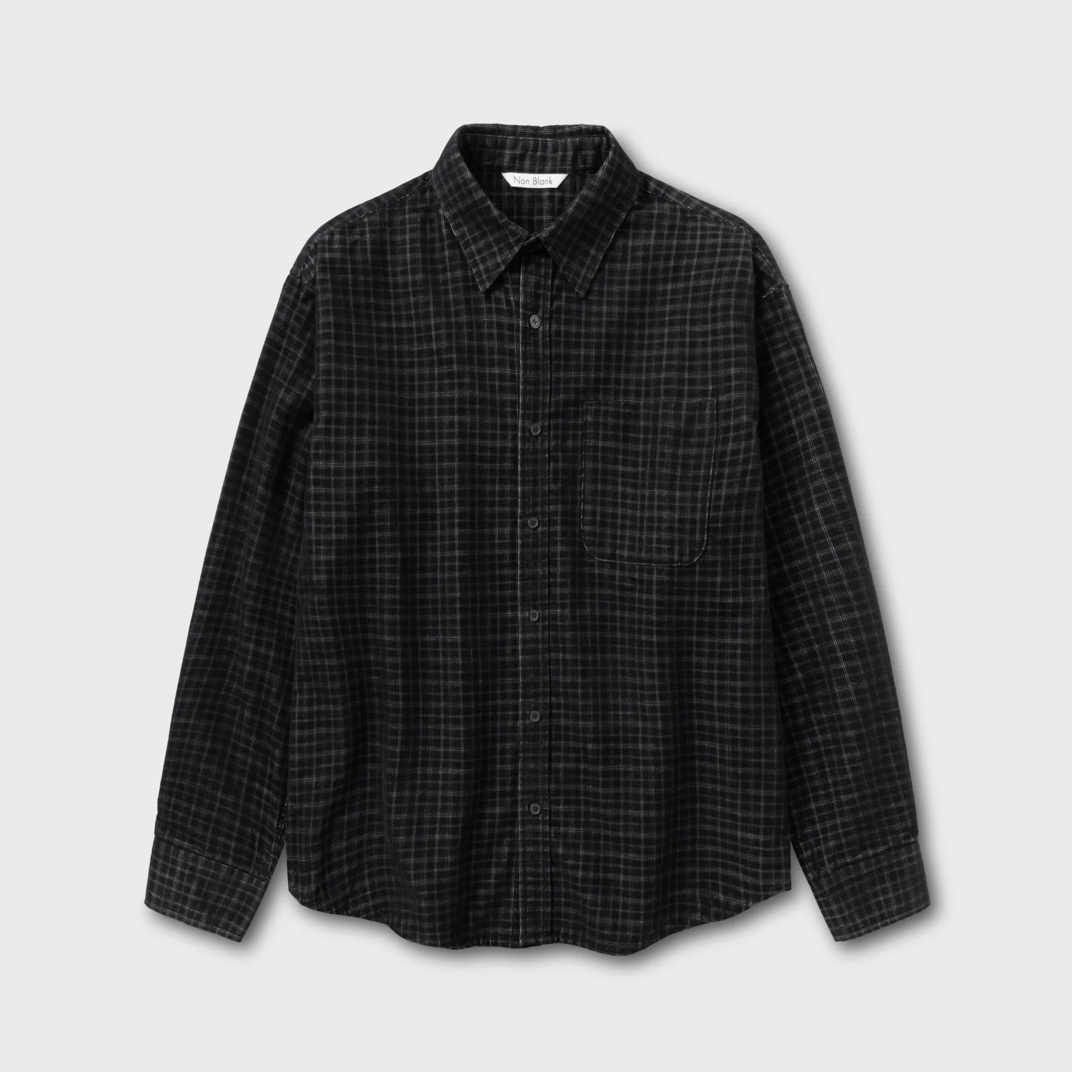 純棉 絲絨 格紋 襯衫_BLACK