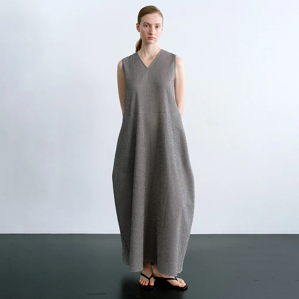 Edin Check Dress in Beige