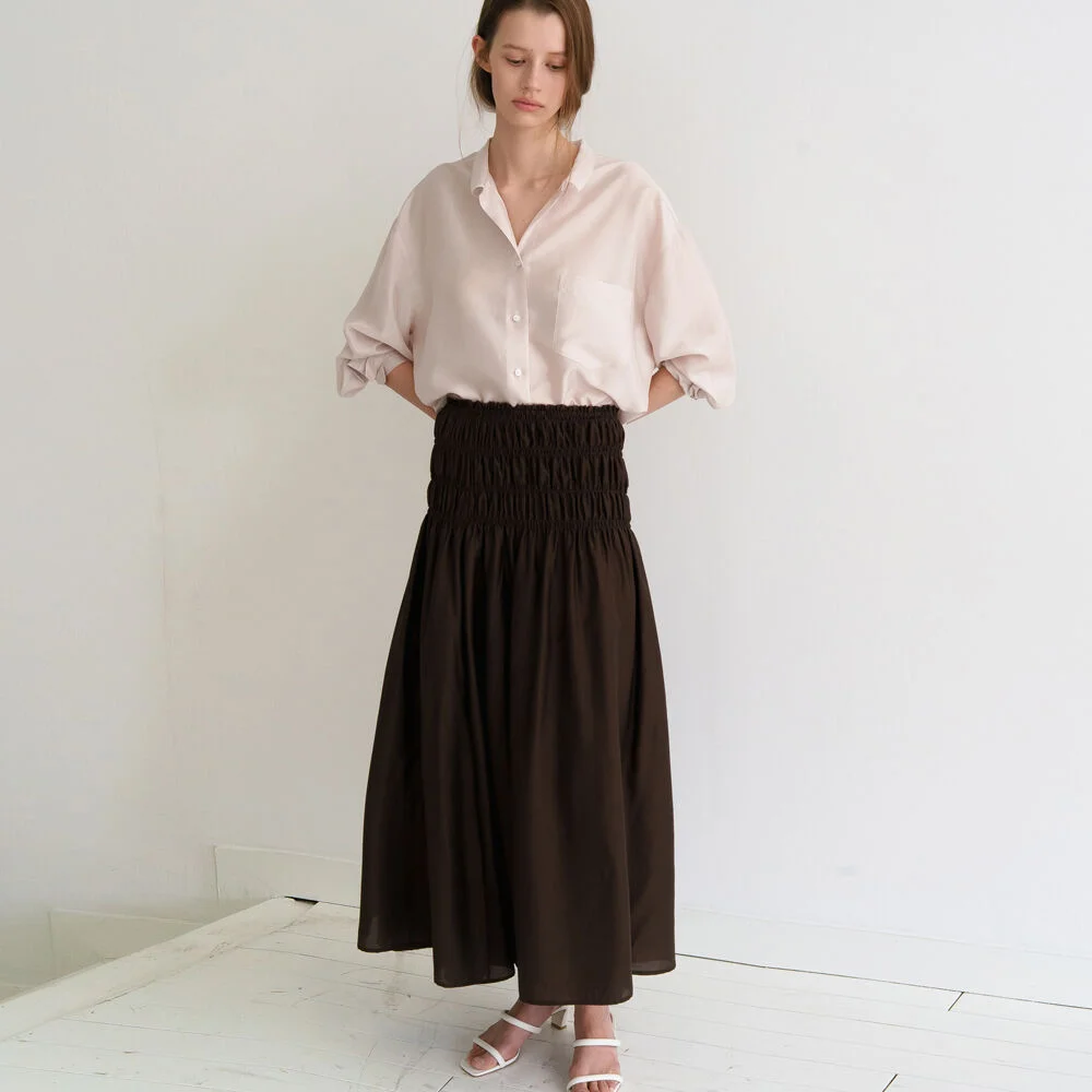 SMOKE FLARE LONG SKIRT_BROWN