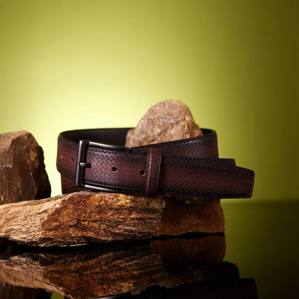 啡色 漸層 Hand Brushed 牛皮 Bizo Belt DBBE6E205W3