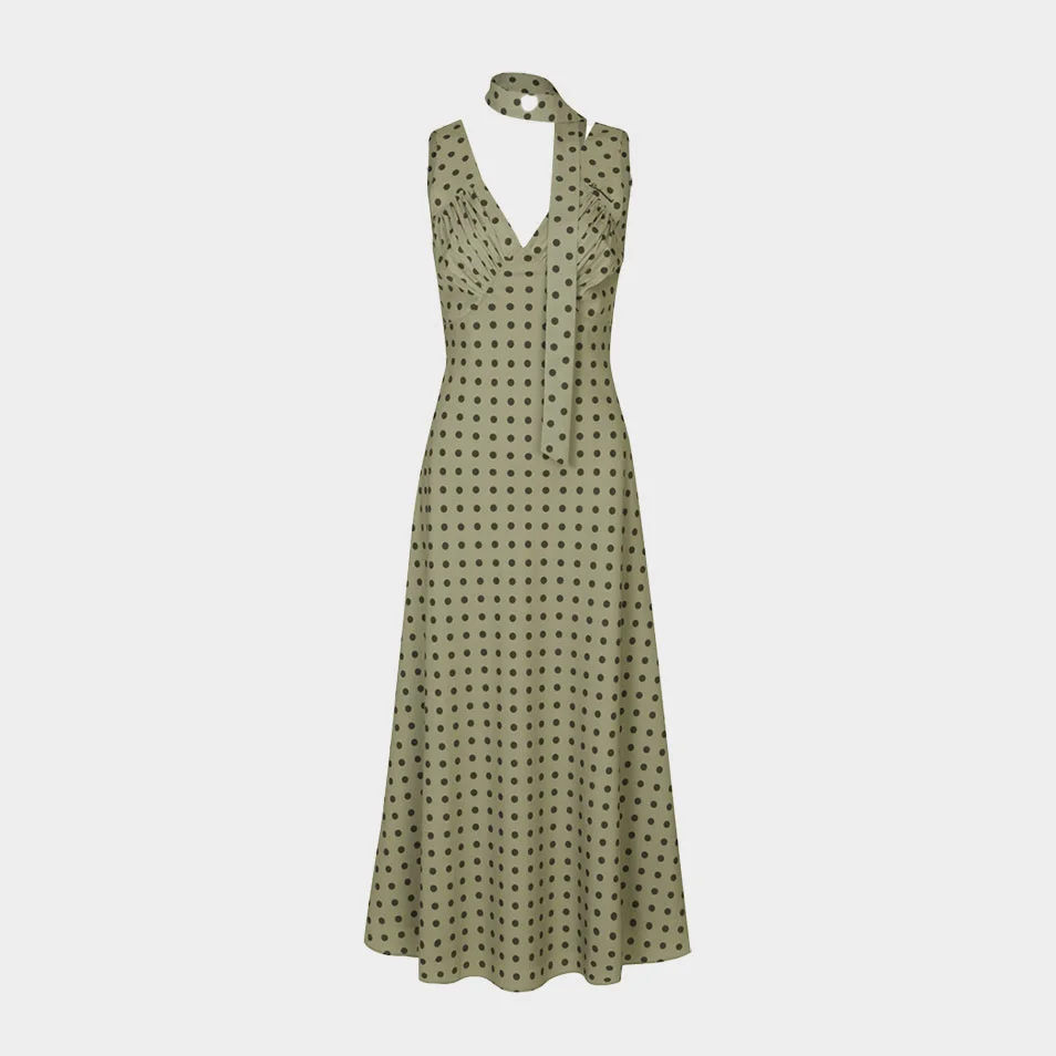 French Dot Dress (Scarf Set / Olive)