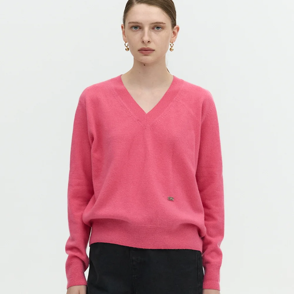 CASHMERE BLEND V-NECK PULLOVER_PINK