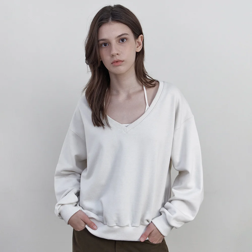 Deep V-Neck Sweatshirt_IVORY(WB6TP49)