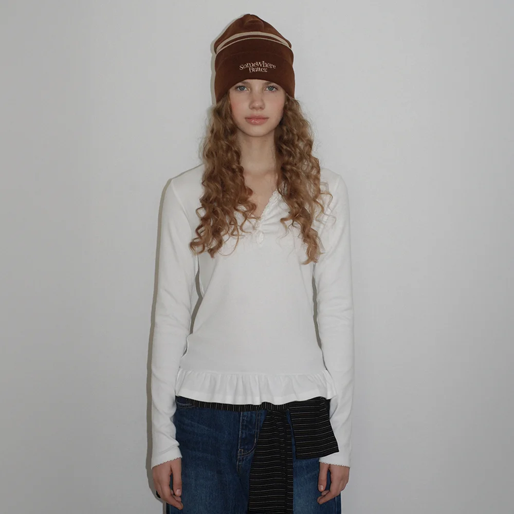 Henley Frill Top - Ivory