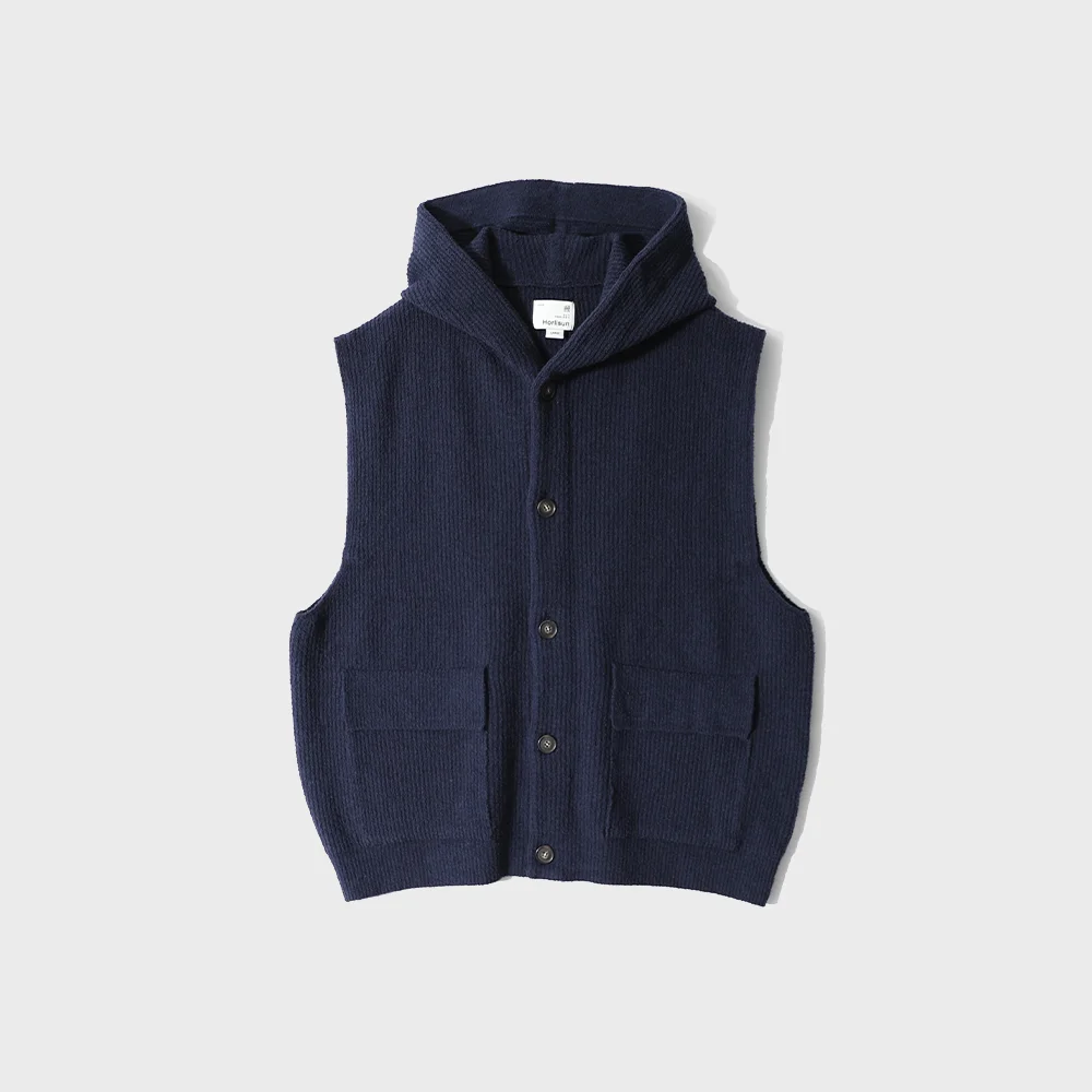 Acorn Hoodie Vest Cardigan Cotton Knit Navy