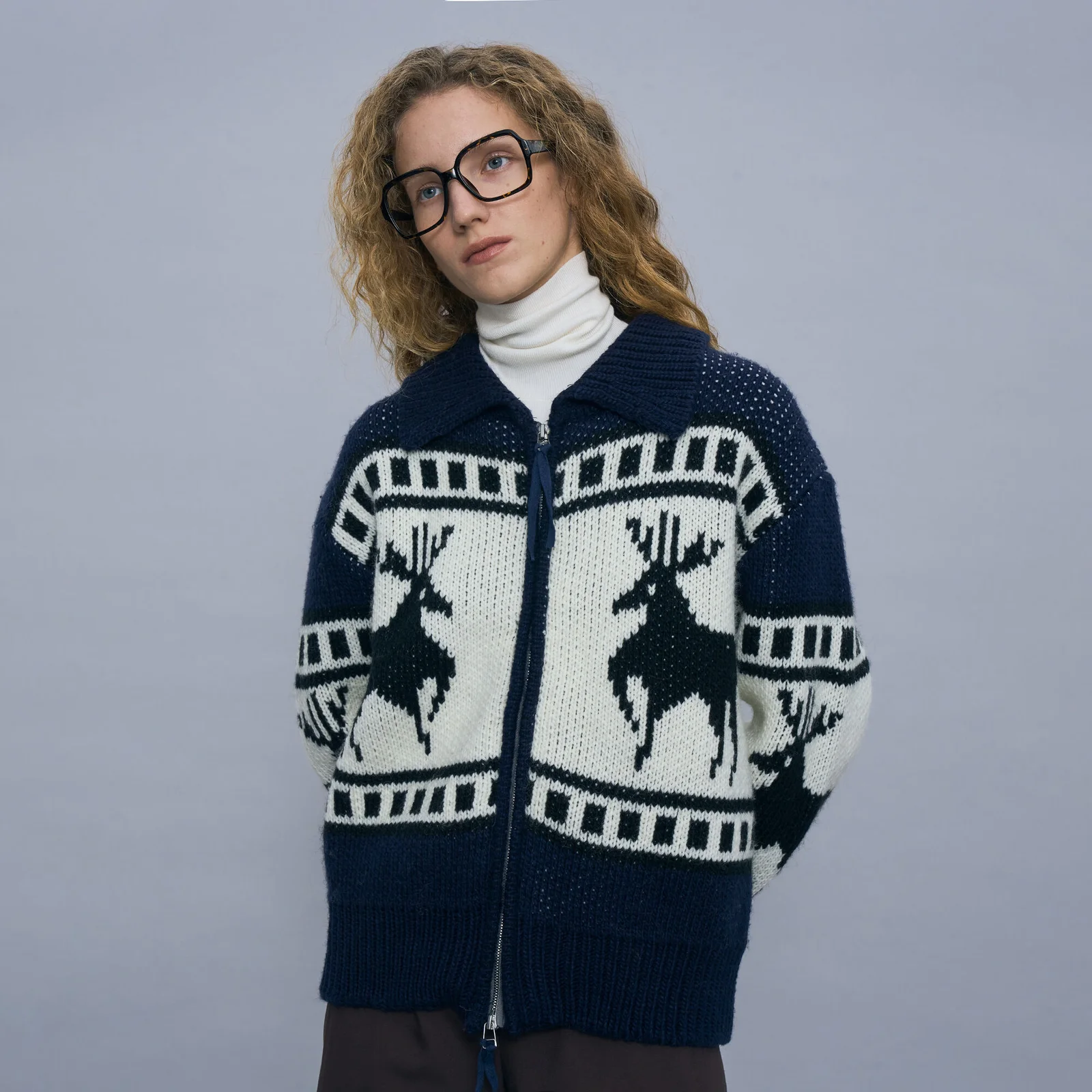COWICHAN KNIT ZIP-UP CARDIGAN_NAVY
