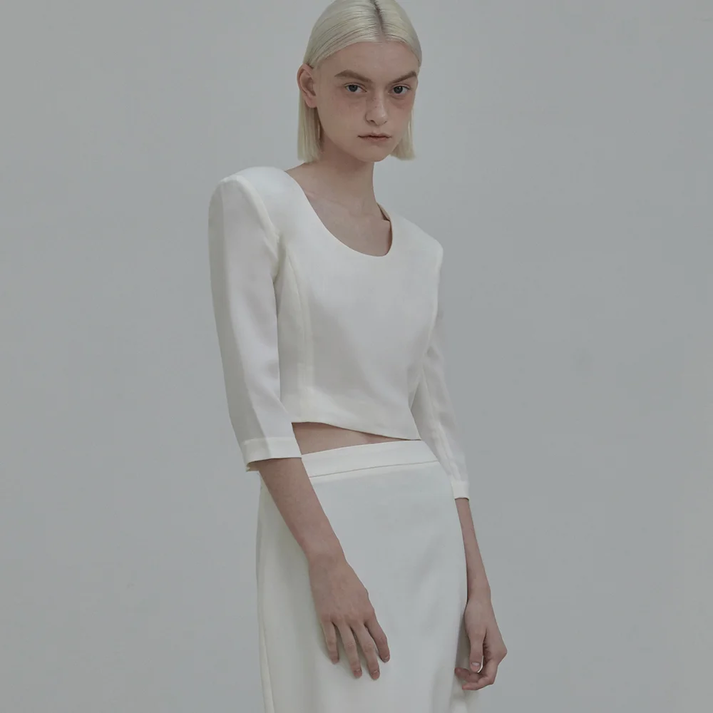 Dominic Round Neck Blouse Top - Ivory