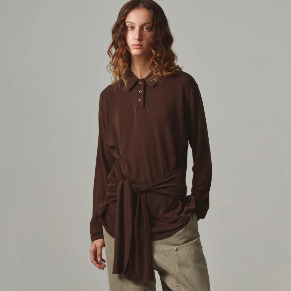 Tie-Up Jersey Polo Shirt / BROWN