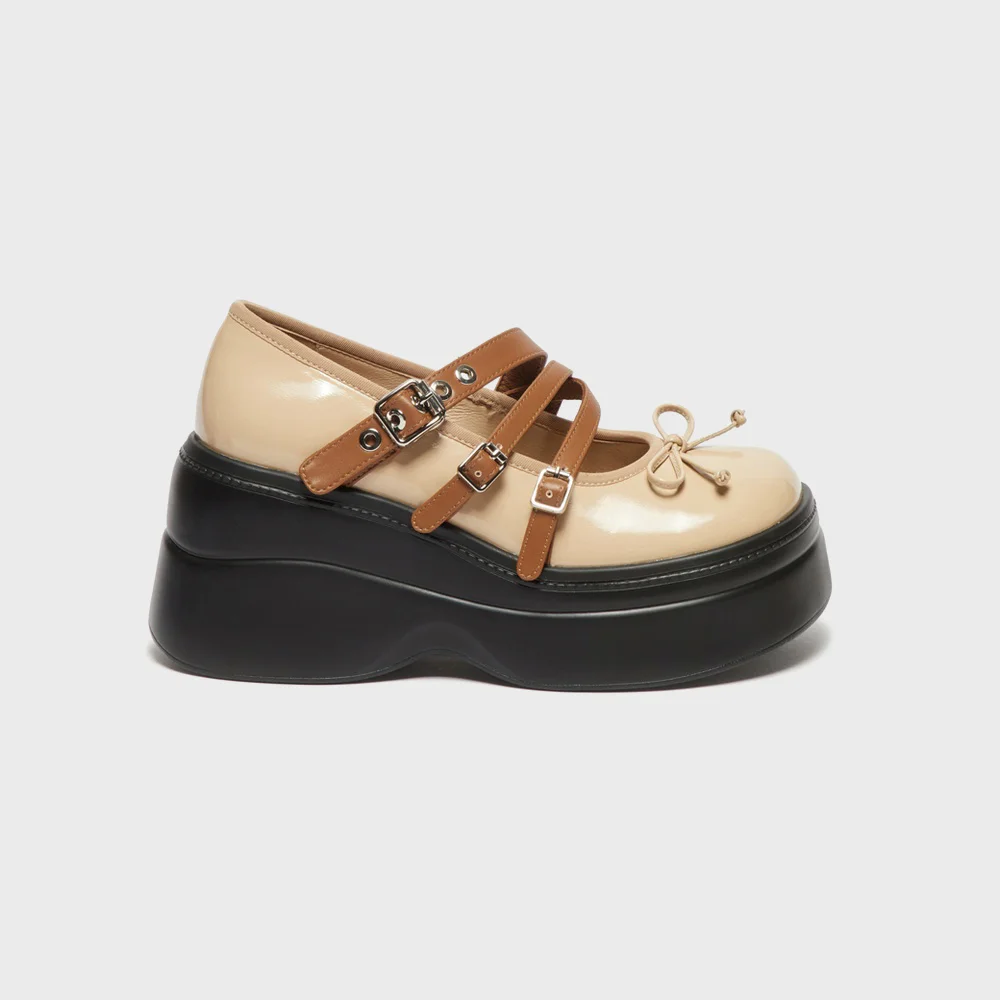 Triple strap mary jane flats(beige)_DG1DA26507BEE