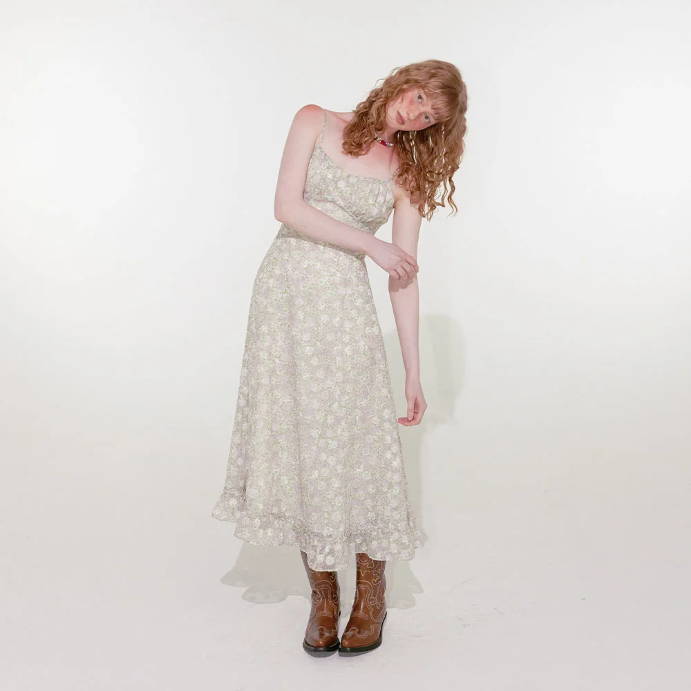 Lily Shirring Long Dress (Light Green)