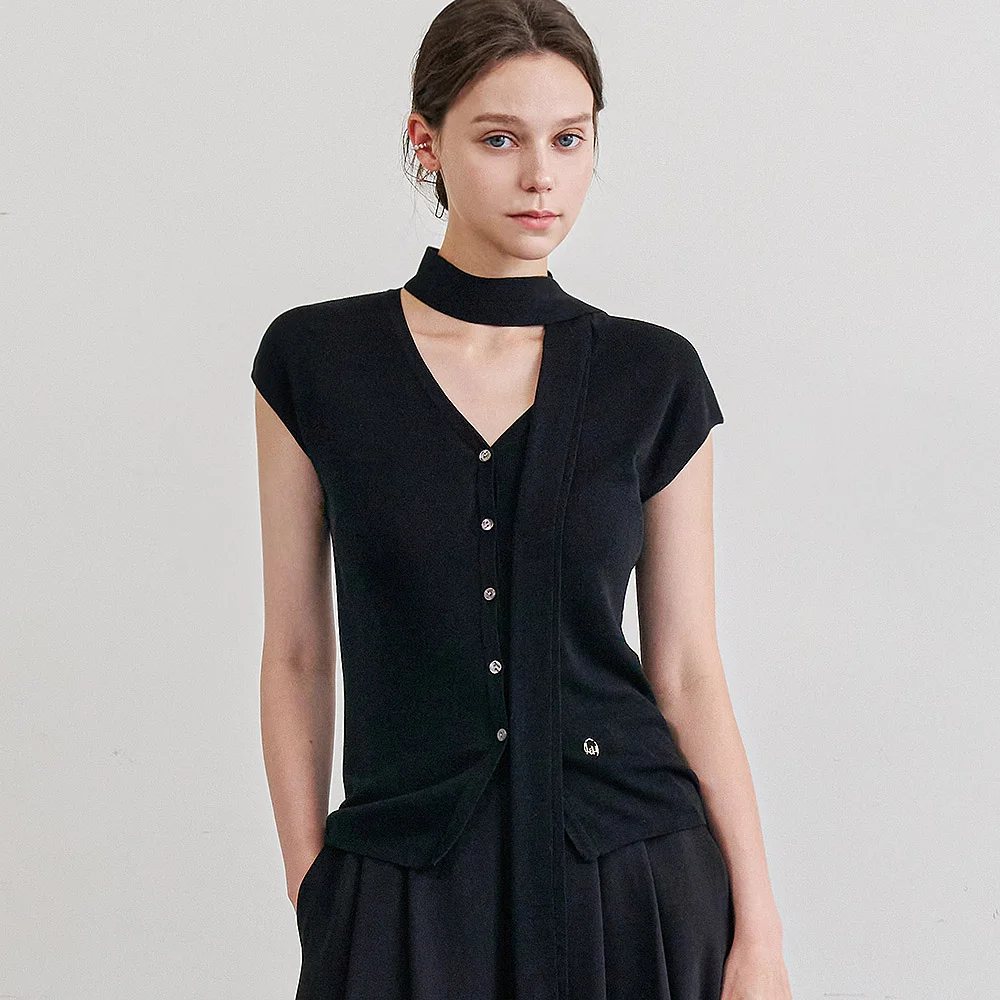 Lautre Tied Knit Black Cardigan