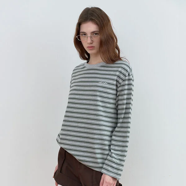 STRIPE LONG SLEEVE T-SHIRT GY+GR