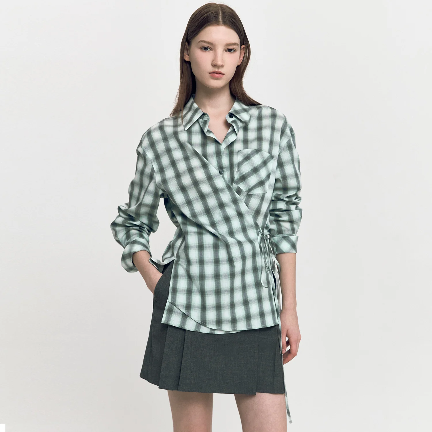Scarf-deco Wrap Shirts GREEN