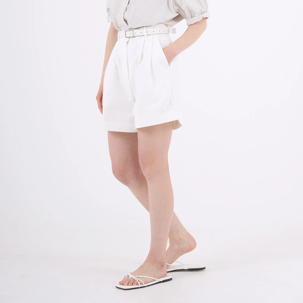 Julie 細褶 Cabra 純棉 半 褲子 象牙色