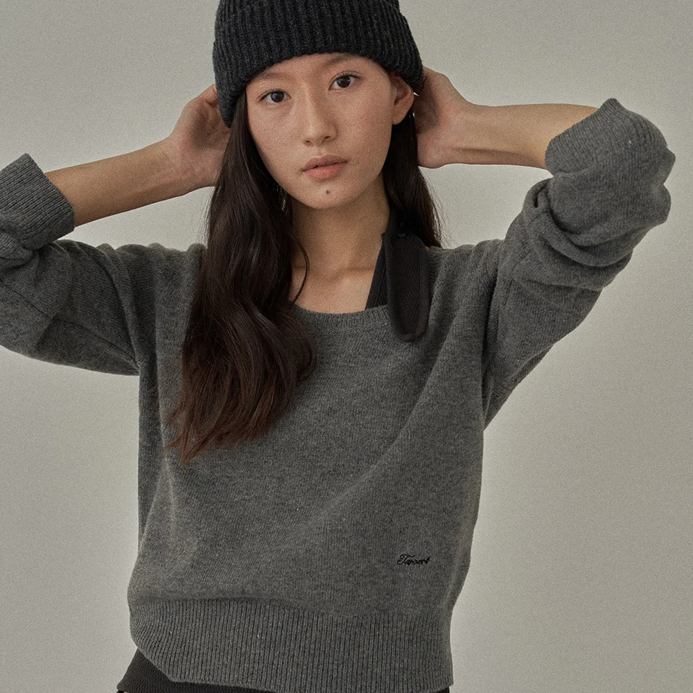 Andy U-neck basic Knit - charcoal