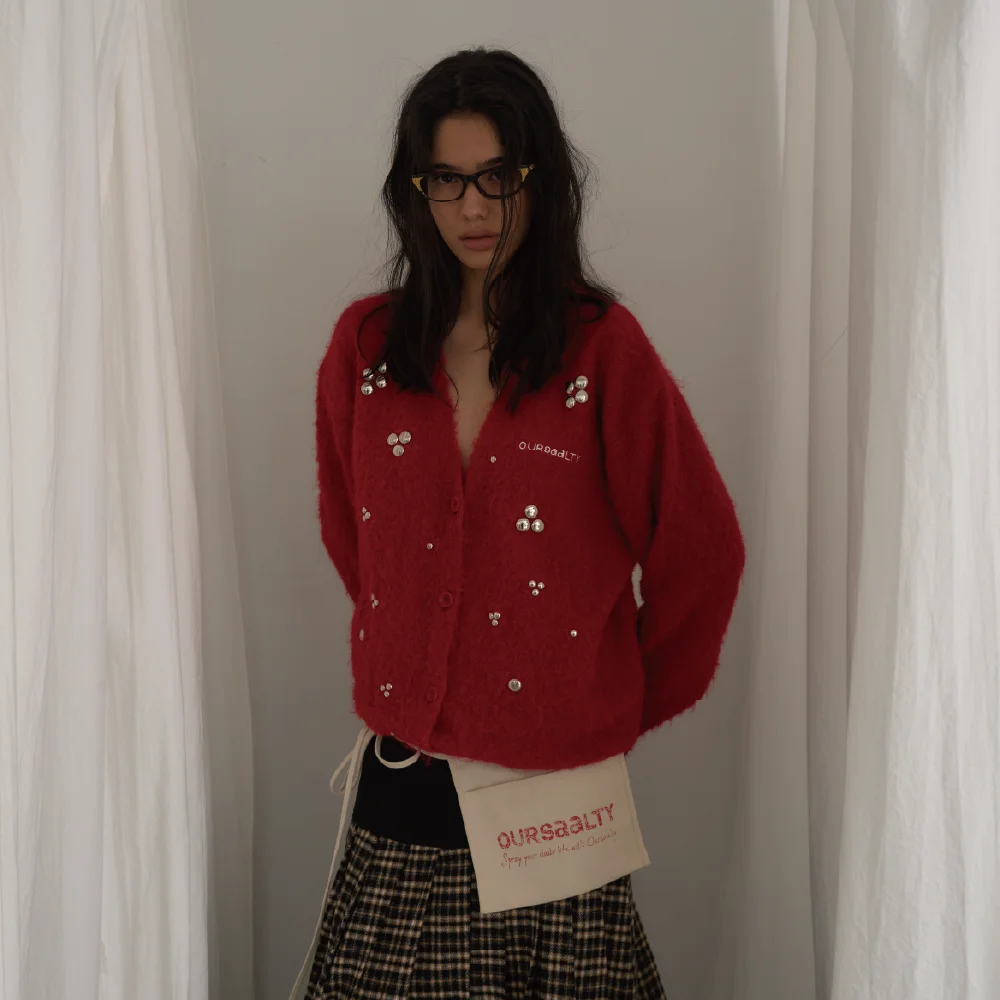 Disco Sparkle Cardigan / Cherry Red