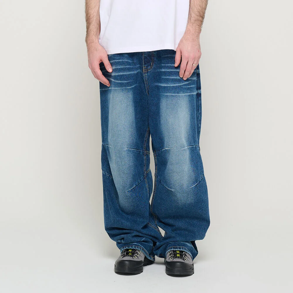 WASHING WIDE DENIM PANTS (BLUE)
