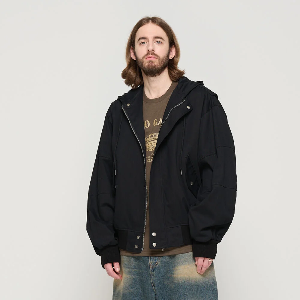 HOODED BOMBER JACKET (BLACK)
