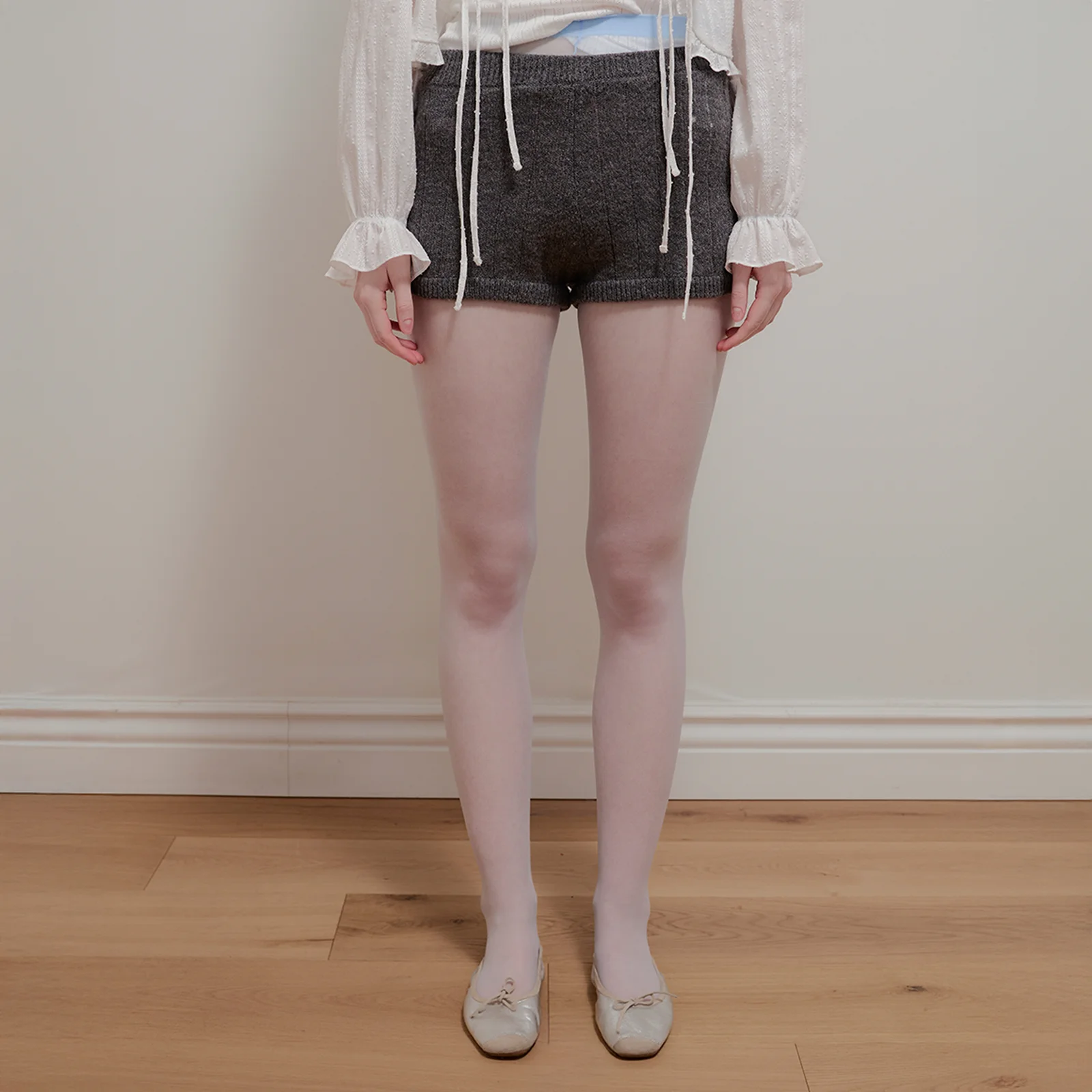 RIBBED KNIT SHORTS - CHARCOAL