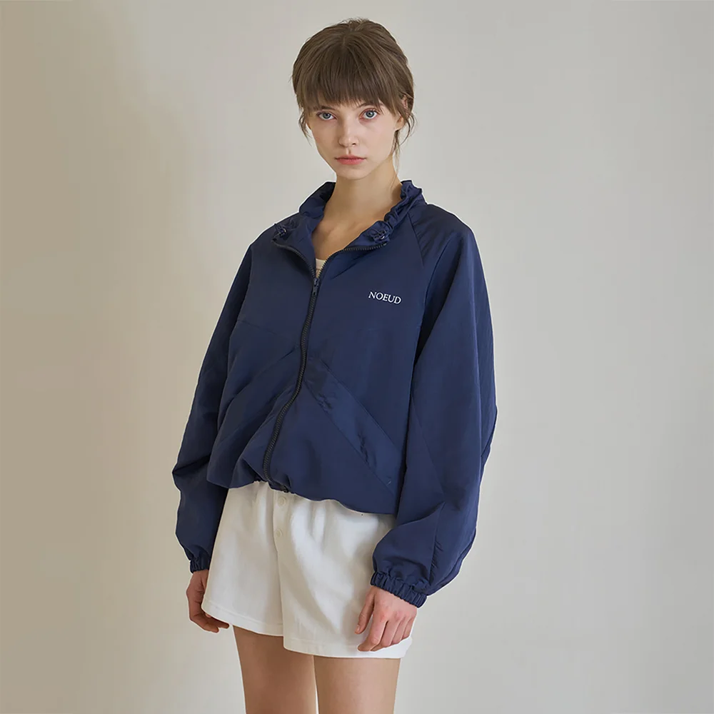 High collar nylon jacket (Navy)