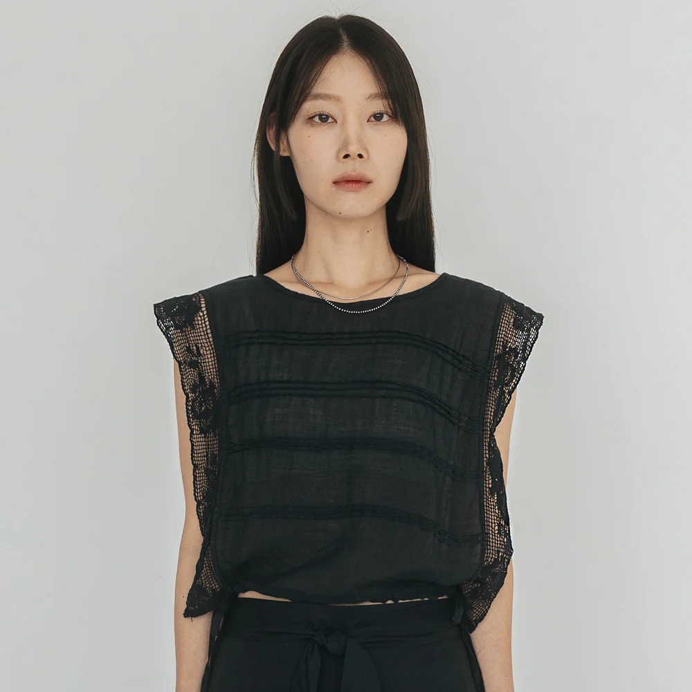 Side Lace Black Blouse