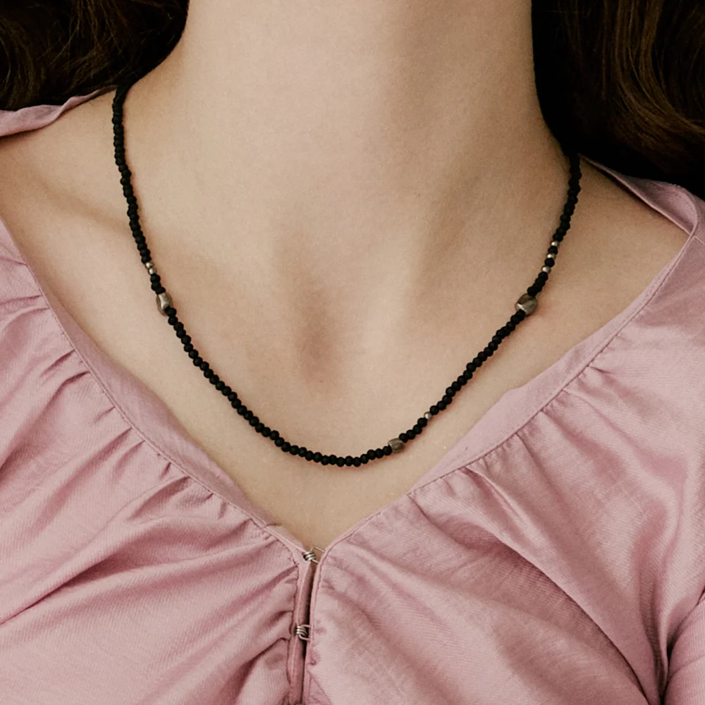 Black Stone Beads Necklace_VH25NNNE177M
