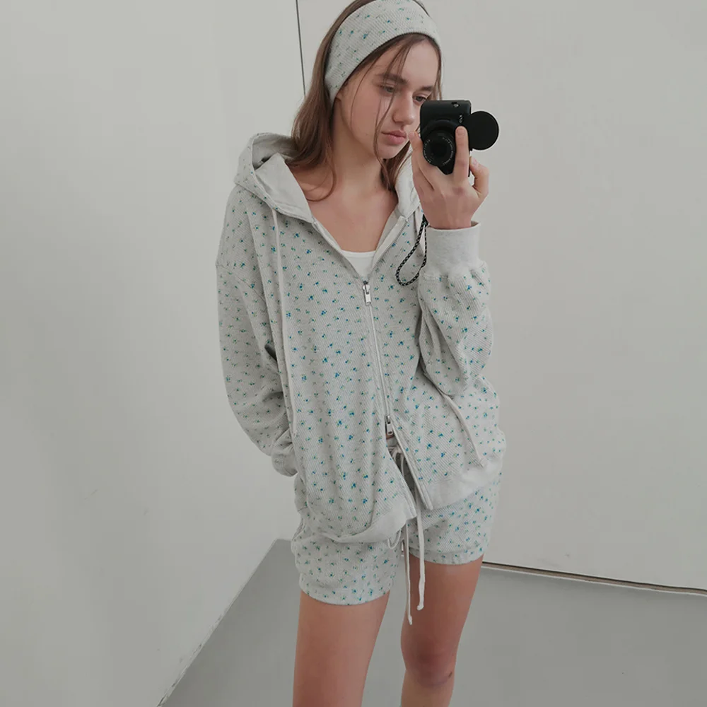 FLOWER WAFFLE SHORTS (grey)