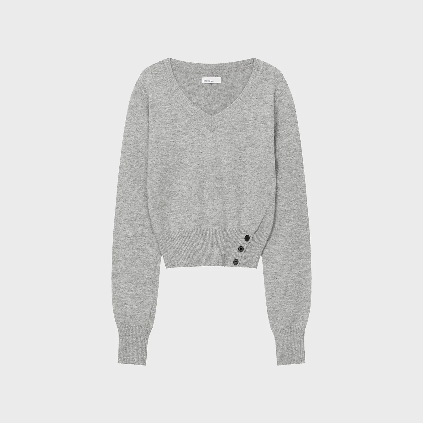 Vneck slit button knit GREY