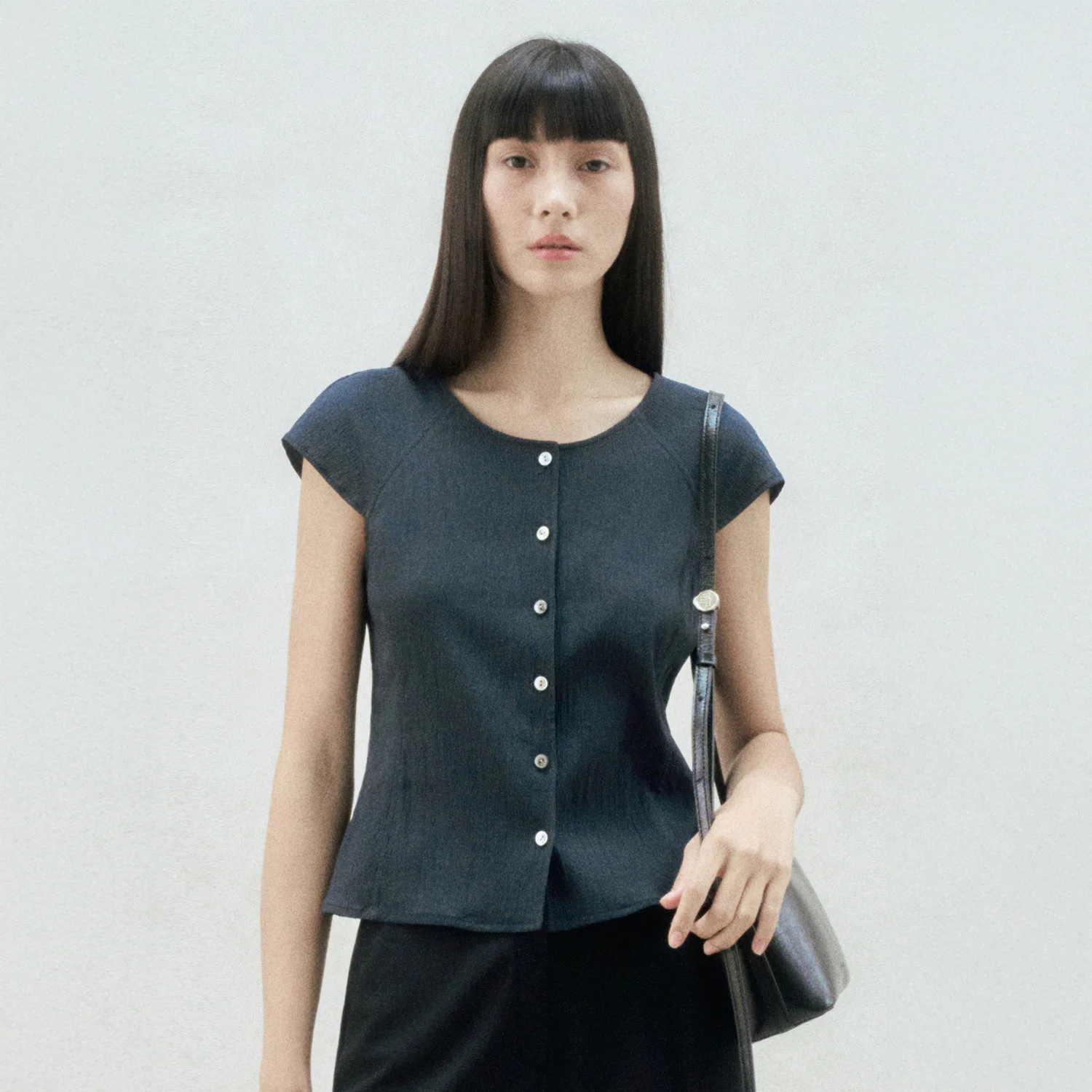 CAP SLEEVE BUTTONED BLOUSE