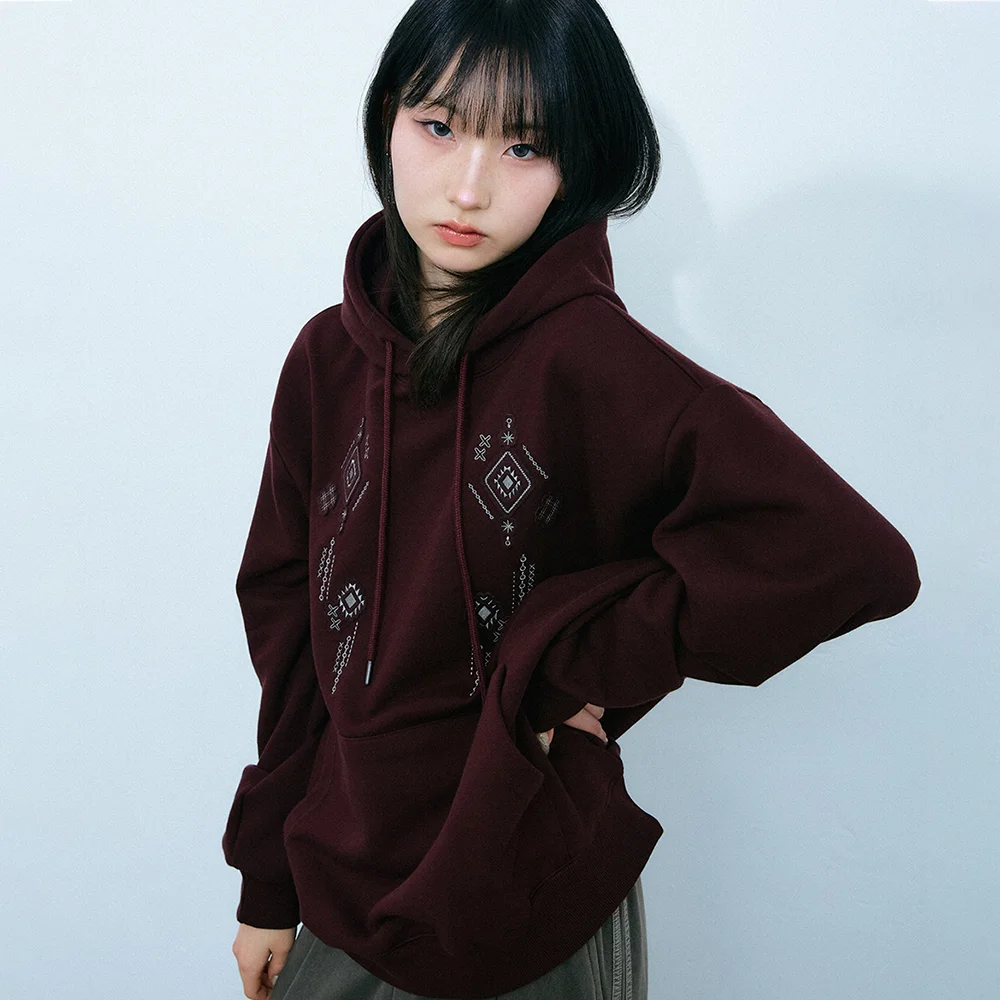 Noir 標誌 貼布繡 連帽衫 T恤 酒紅色