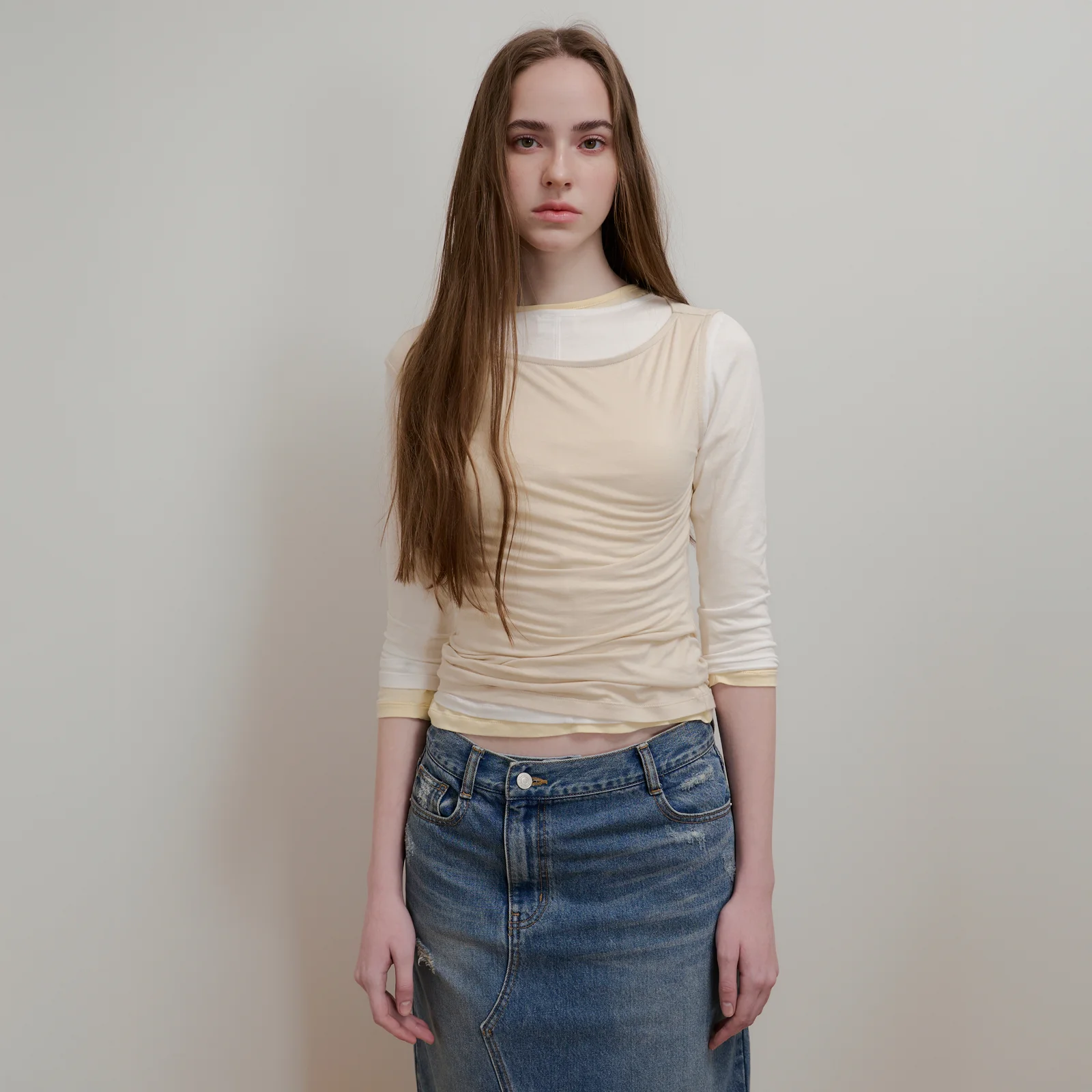 MODAL UNBALANCE SLEEVELESS TOP - LIGHT BEIGE