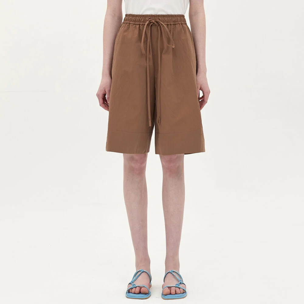 crease cotton string short_brown