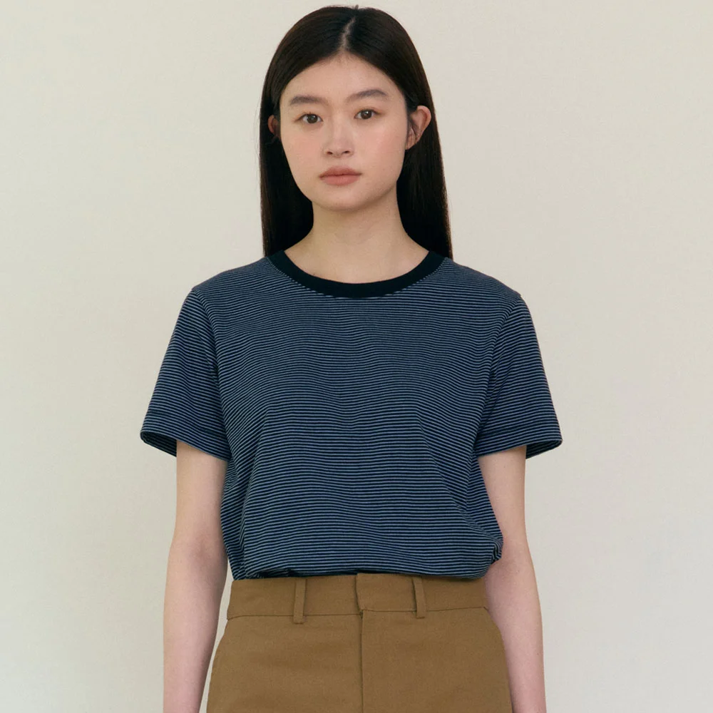 Stripe cotton T-shirts (Blue)