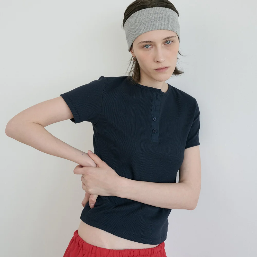 Button half t-shirt (3colors)