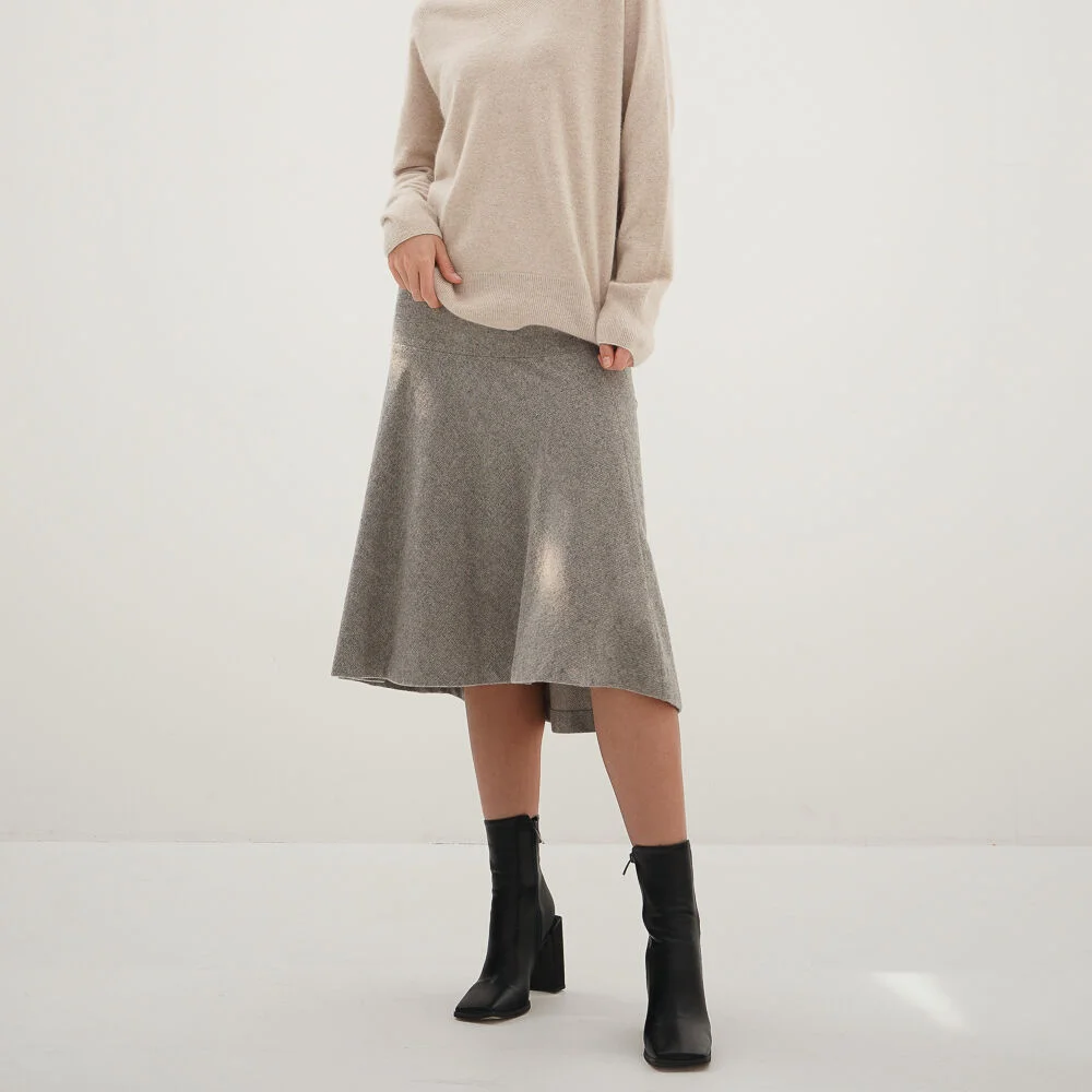Herringbone Flared Skirt_Grey