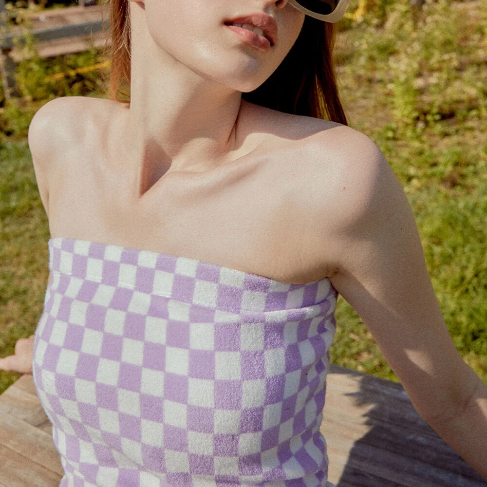Terry tube top (purple check)