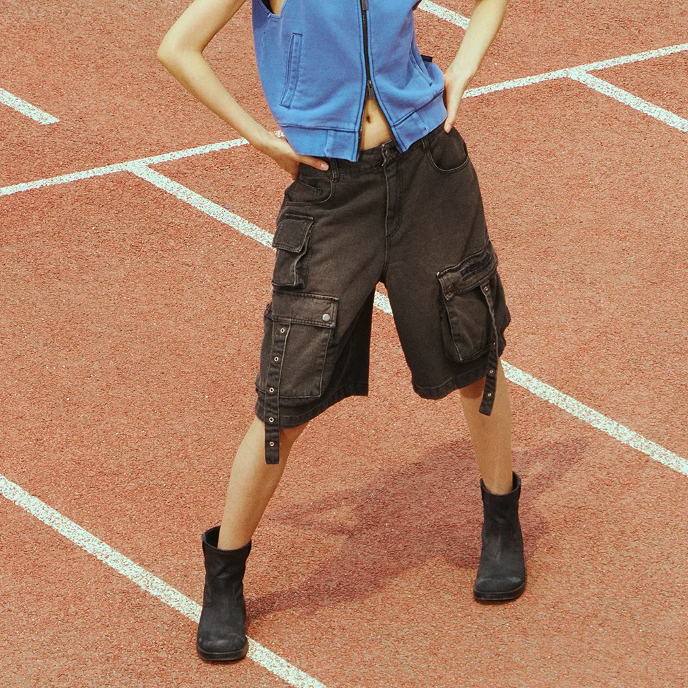 DENIM CAGO SHORTS BLACK DENIM