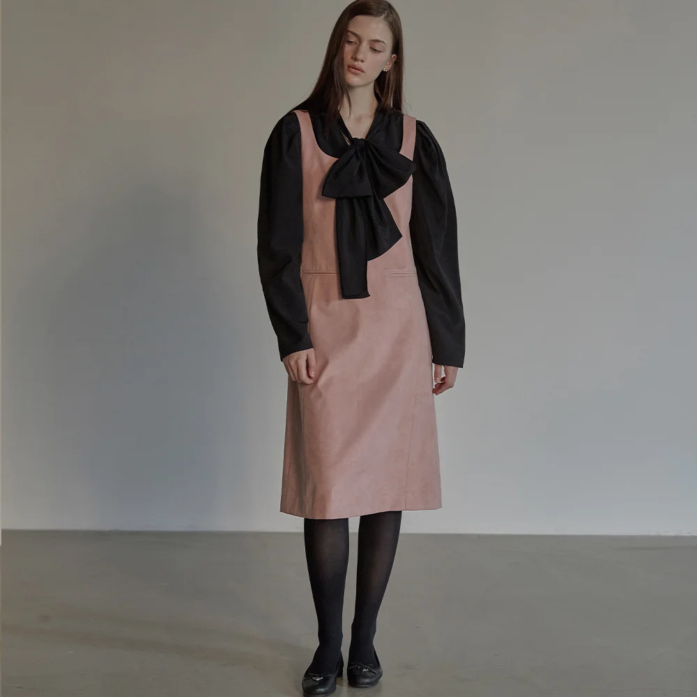 Suede sleeveless dress - Coral pink