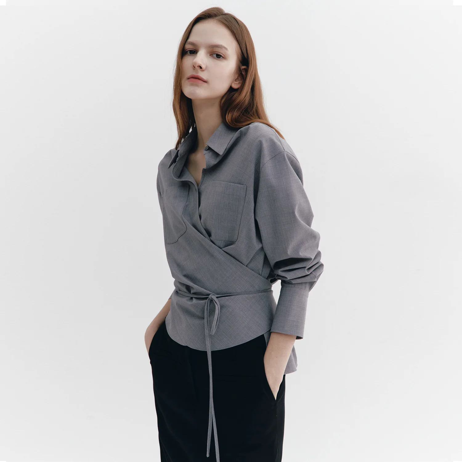 String-up Wrap Shirts MELANGE GRAY