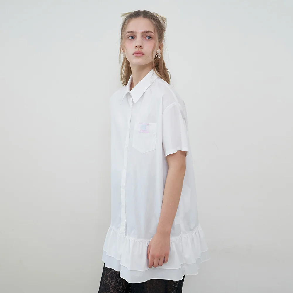 WHITE DOUBLE FRILL SHIRT