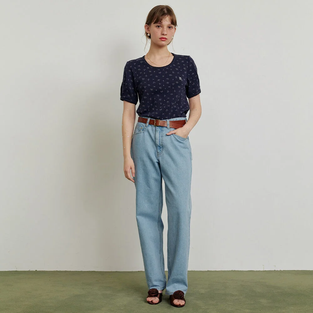 Loose pine denim pants Ice blue