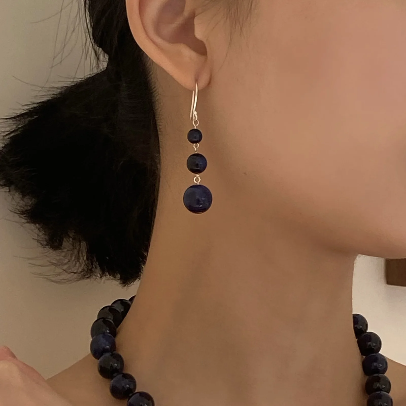 Deepblue Tiger Eye Stone earrings (ball drop)