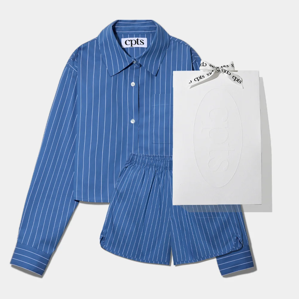 STRIPED POPLIN SHIRTS PAJAMAS _BLUE