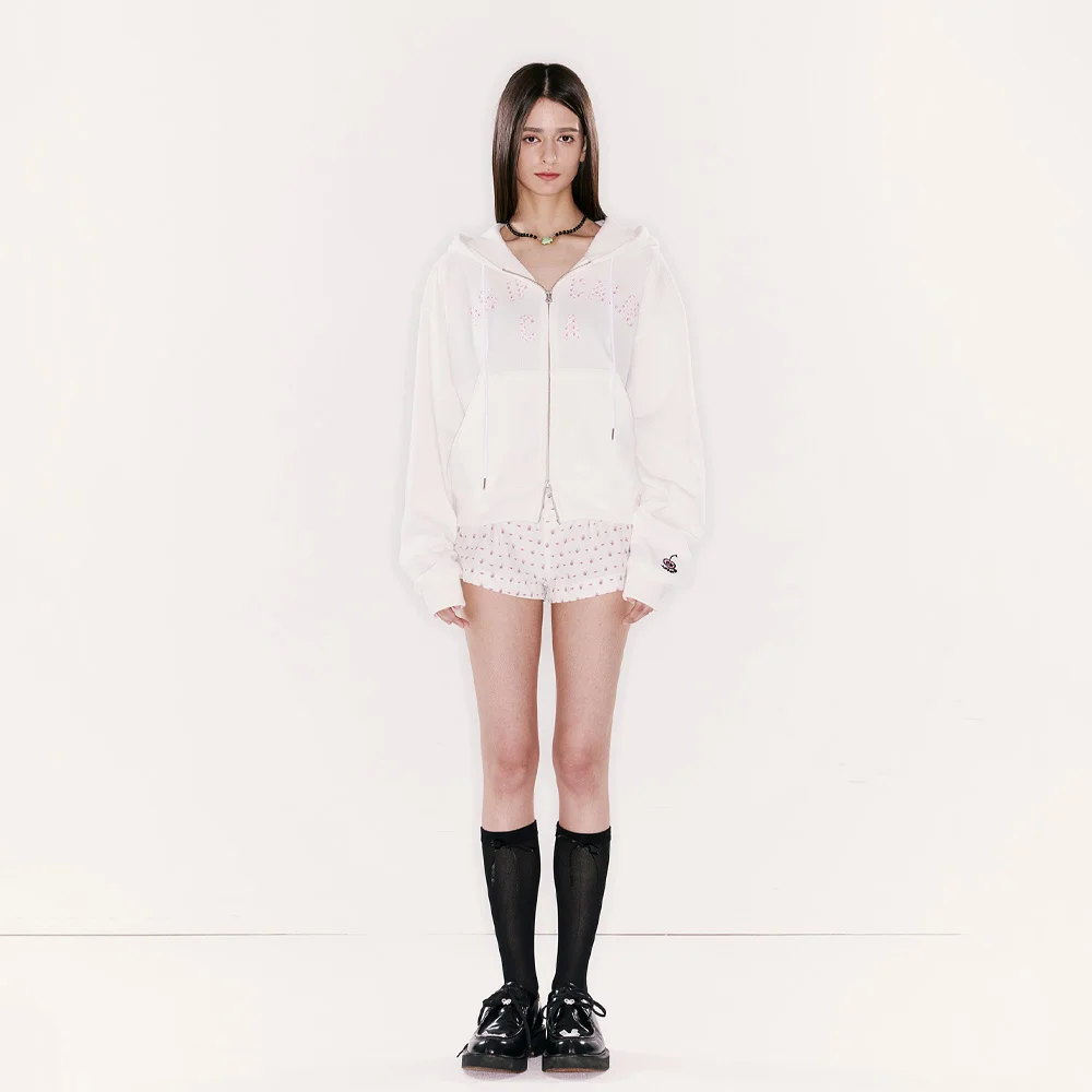 ESTHER BUNNY X AS IF CALIE BUNNY PATTERN APPLIQUE HOOD ZIP UP WHITE