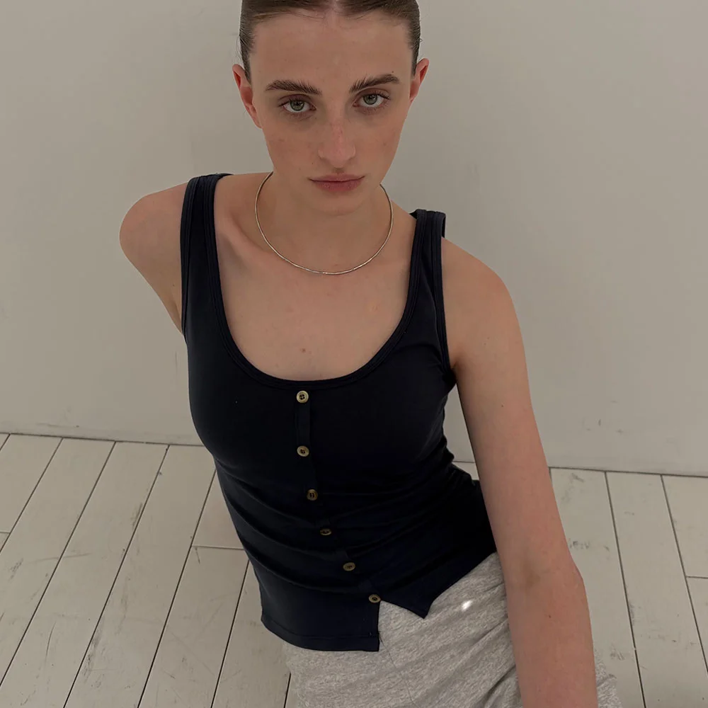 Boat Neck Button Sleeveless (Navy)