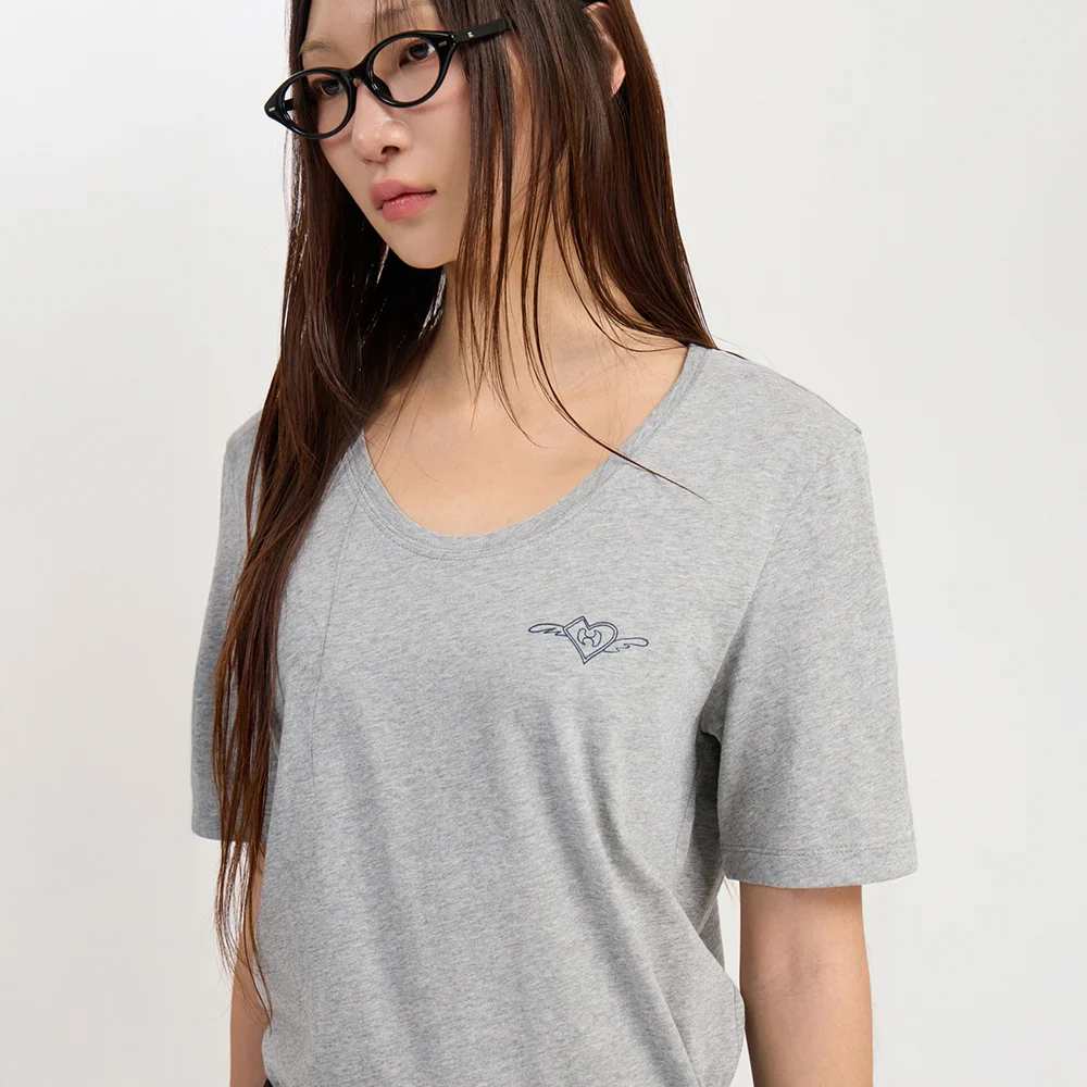U-neck Slim-fit Short Sleeve T-shirts (melange grey) LFTAX26310GYM